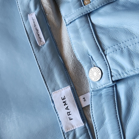 Frame Recycled Leather Le High 'N' Tight Straight Pants Light Blue 34 - Picture 7 of 7